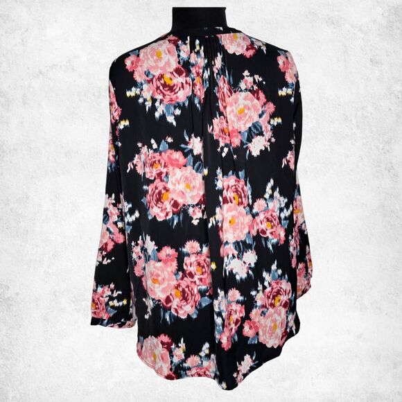 Torrid Floral Blouse 3X – Black Pink Rose Print Top Plus Size Long Sleeve - Picture 5 of 6